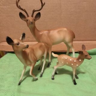 3 Vintage Hard Plastic Deer Made In Hong Kong Buck Doe Spike Buck