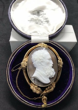 Antique 19th Century Signed Shell Cameo Brooch,  Depicting A Bearded Gentleman