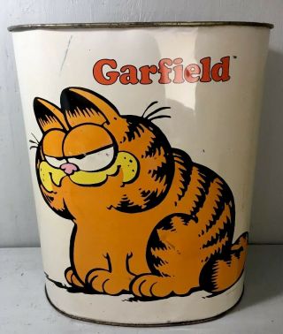 Vintage 1978 Garfield The Cat Metal Trash Can United Feature Syndicate