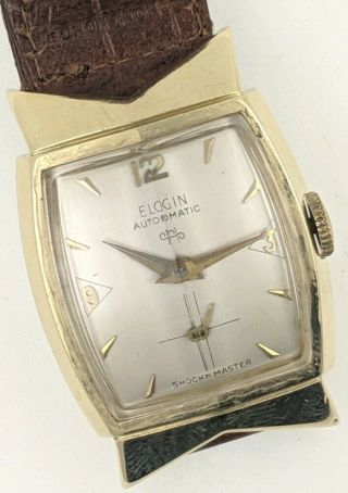 Vintage 14k Elgin Bowtie Shockmaster Cal.  644 17 Jewel Automatic Wrist Watch