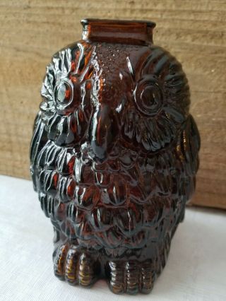 Vintage Brown Glass Wise Old Owl Coin Bank 6 Inches