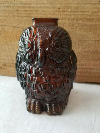 Vintage Brown Glass WISE OLD OWL Coin Bank 6 inches 2