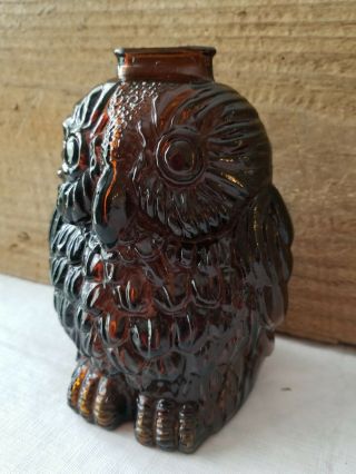 Vintage Brown Glass WISE OLD OWL Coin Bank 6 inches 3
