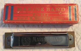 M.  Hohner Marine Band Harmonica Vintage Germany No.  364 Key Of C W Box