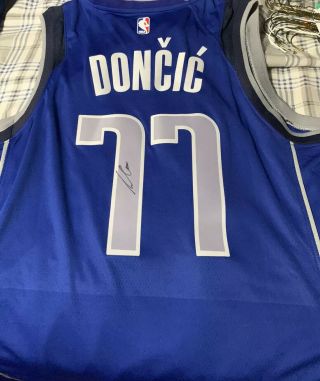 Luka Doncic Autographed Blue Dallas Mavericks Jersey With Photo Proof