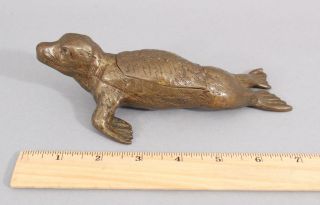 Antique 19thc Bronze,  Seal,  Sculpture Figural Desktop Inkwell,