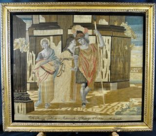 Antique Georgian Silk Embroidery " The Parting Of Hector And Andromache " Illiad
