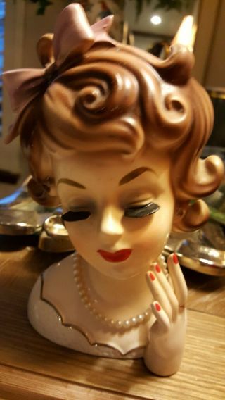 Vintage Lady Head Vase Rubens 489 Sticker Pearls