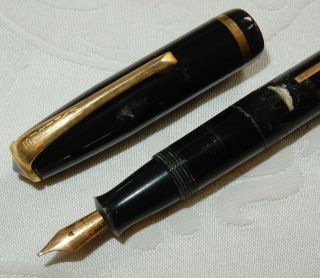 Vintage Burnham No 50 Fountain Pen - Black - 14k Gold Medium Flex Nib