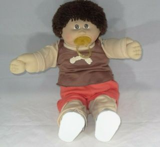 Vintage Cabbage Patch Boy Doll W/ Pacifier Brown Hair & Eyes Xavier Roberts 1986