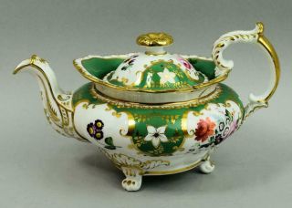 Antique Minton Hand Painted Porcelain Neo Rococo Teapot C.  1830