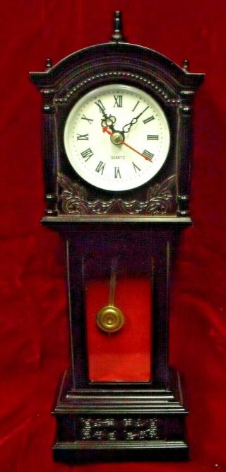 Vintage Miniature 11 " Grandfather Quartz Clock Pendulum Swings Chime