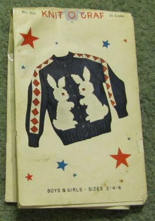 Vintage 1949 Knit O Graf Pattern Co.  Color Rabbits Knitting Pattern No.  815