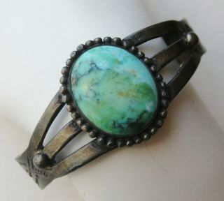 Vtg Native American Navajo Indian Sterling Silver Blue Turquoise Cuff Bracelet