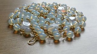 Czech Long Moonstone Glass Bead Necklace Vintage Deco Style