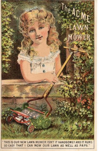 64070 Vintage Victorian Trade Card The Acme Lawn Mower Blair Mfg Springfield Ma