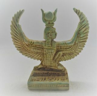 Ancient Egyptian Glazed Faience Statue Of Winged Isis