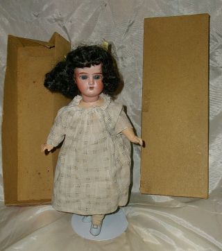 Antique 1915 Little 13 " German Bisque Head Doll With Her Own Box - Cabinett Size