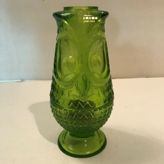 Old Vintage Green Glass Owl Candle Holder Viking Hand Made Halloween