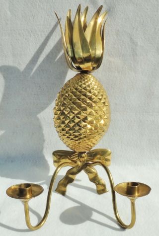 Large 21 " Vintage Ethan Allen Brass Figural Pineapple Candle Holder Wall Sconce