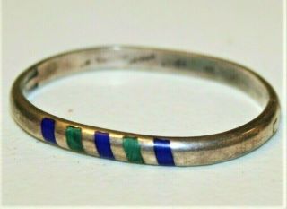 Vintage Hinged Bangle Bracelet Lapis 925 Sterling Silver Mexico Taxco 27.  3g Br60