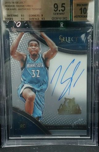 2015 - 16 Panini Select Karl - Anthony Towns Rookie Rc Auto /199.  9.  5 10 Auto