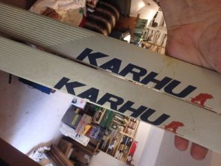 Pair Vintage Finland Karhu Skis - Easy Wax 46 - 195 Karcom W/ Polar Bindings