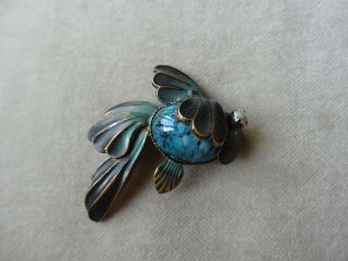 Vintage Jewellery Art Deco Turquoise Glass Enamelled Fish Brooch