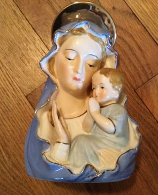 Vintage Madonna And Child 11 " Ceramic Planter Vase Virgin Mary And Baby Jesus