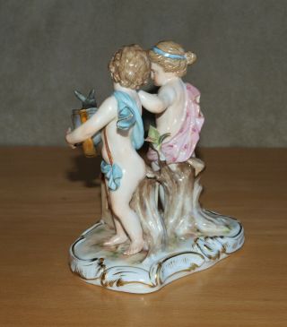 Antique Meissen Porcelain Figurine H37,  Boy & Girl with Rabbit in Fireman Helmet 3