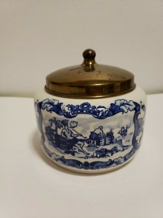 Vintage Royal Goedewaagen Delft Blue Tobacco Lidded Humidor Jar 4”h Holland