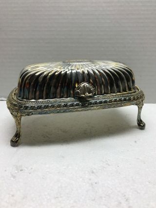Vintage Silver Plate & Glass Roll Top Footed Butter Dish