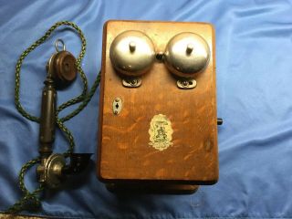 Antique Wood Ericsson Wall Magneto Telephone 1906 - 1914 Rare York Production