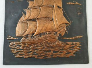 VINTAGE Hammered Embossed Copper Picture Clipper Ship Sail Boat Pirate 10 