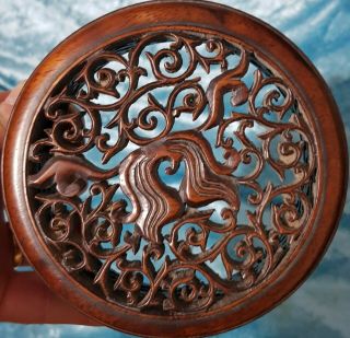 Antique Chinese Carved Hardwood Vase Cover /ornament Pierced Lid 19thc.  Very Fine