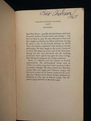 Nausea Jean - Paul Sartre Vintage Paperback Penguin Classics 1966 2