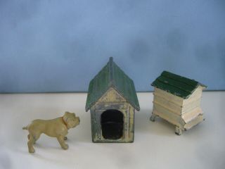 Vintage John Hill & Co Lead Beehive Dog Kennel & Bulldog - Farm Garden Hive