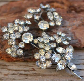 Vintage Rhinestone Brooch HUGE Ice Floral Spray Pin Costume Jewellery Silver 3