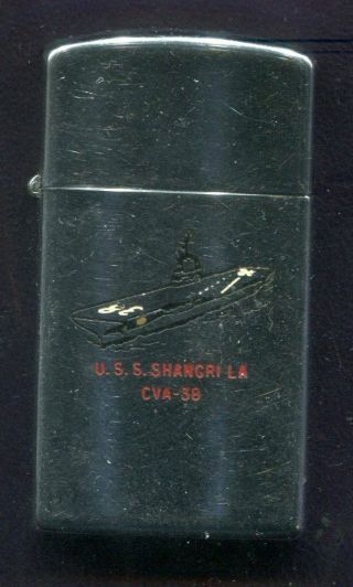 1958 Zippo Slim Lighter U.  S.  S.  Shangri - La Cva - 38 Aircraft Carrier