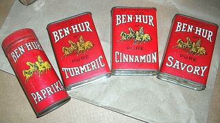 5 Vintage Ben - Hur Spice Tins Box Cond Great Colors La Sf Portland Seattle