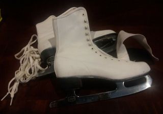 Vintage White Ice Skates Laurentian Canada Silver Brazed Size 5 Or 6