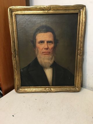 Antique Portrait Painting Of A Man W/ Beard Signed E Billings Boston Artist