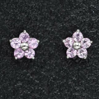 Vintage 14k White Gold Pink Sapphire Floral Stud Earrings 6.  3 Mm