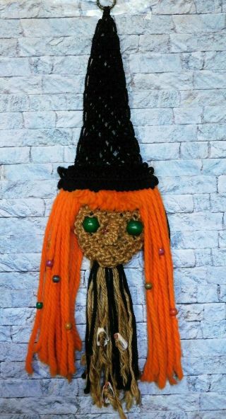 Vintage Halloween Macrame Witch Hand Crafted 27 " Hanging Wall Door Decoration