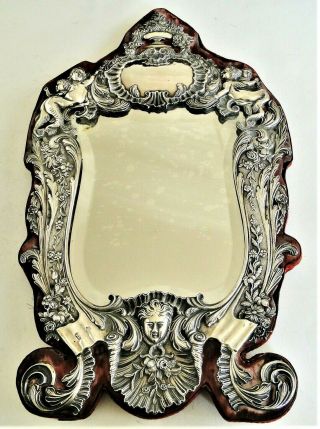 Lg Exquisite Antique French Solid Silver Toilette Mirror Figural Paris 18th C.