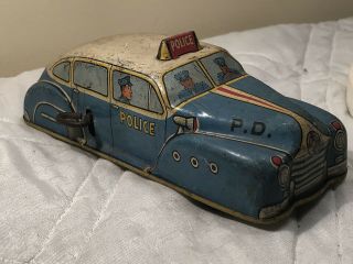 Vintage 1940s - 50s Lupor Windup Tin Toy Police Car 12