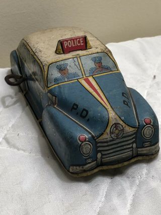 Vintage 1940s - 50s Lupor Windup Tin Toy Police Car 12 2