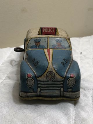 Vintage 1940s - 50s Lupor Windup Tin Toy Police Car 12 3