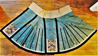 Fine Antique Chinese Skirt Silk Brocade Auspicious Symbols Embroidery Qing 1870