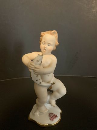 Vintage Alka Kunst Bavaria Boy With Fish Porcelain Figurine